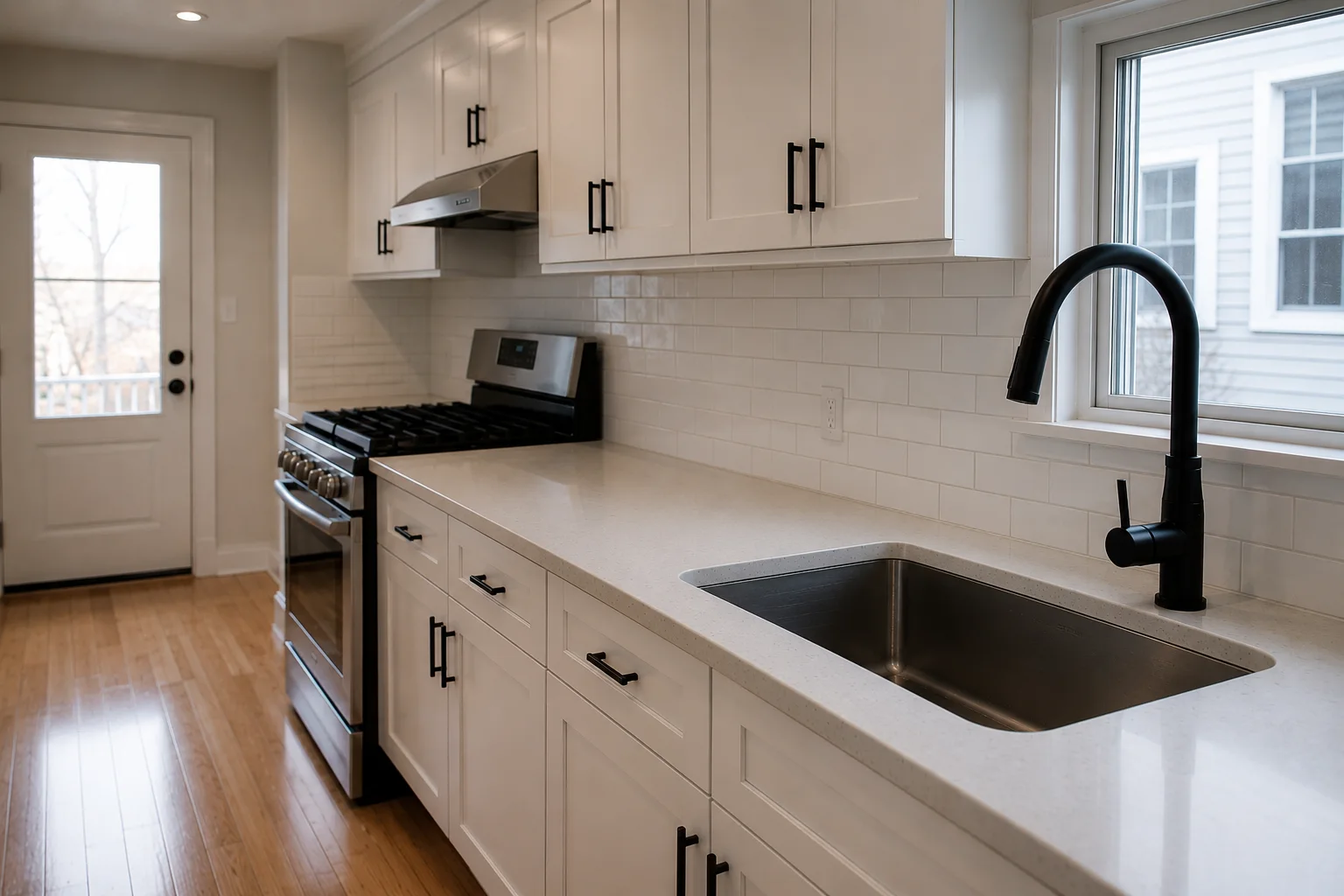 Kitchen counters and sink after a deep clean