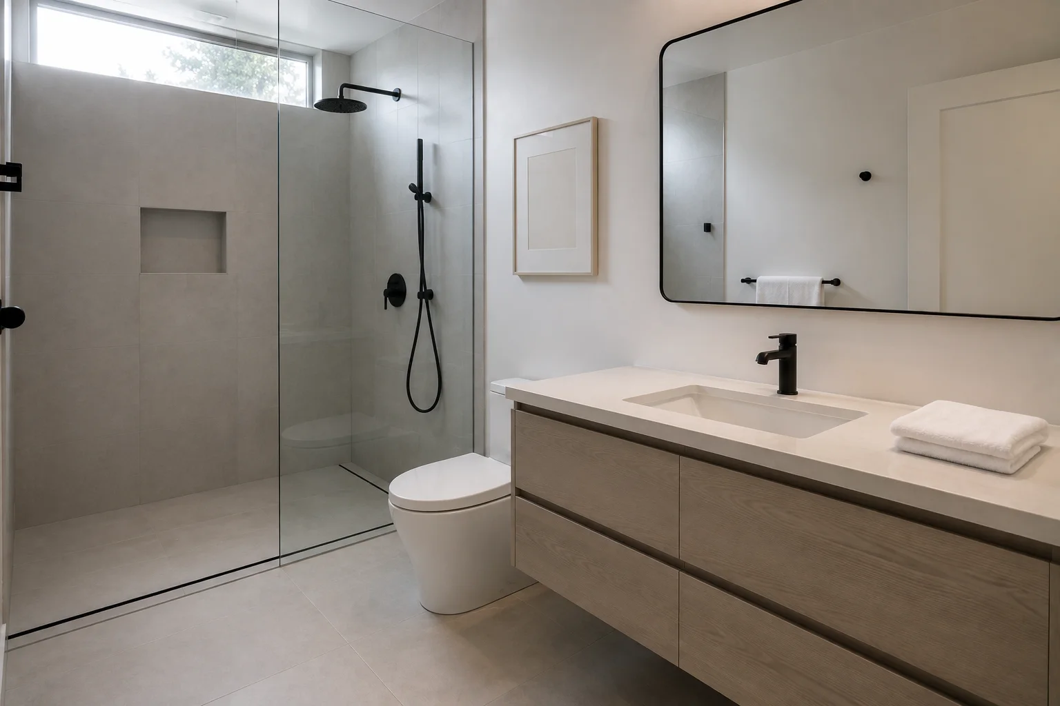Bathroom deep cleaned with the shower glass left streak free
