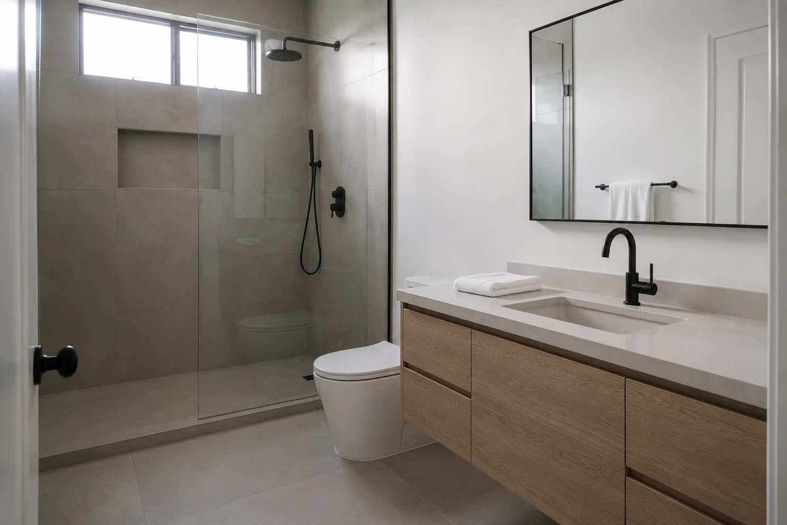 Walk in shower and vanity after a deep clean